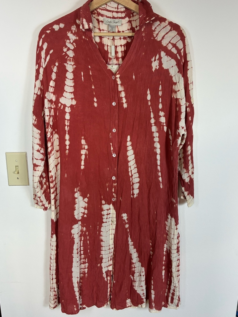 Charlie Paige Tie Dye Shirt Tunic Dress Button Down Gauzy Beach Vacation L/XL
